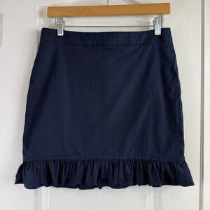 J.Crew Womens Size 4 Navy Blue Ruffle Hem Mini Skirt Cotton Stretch J0907